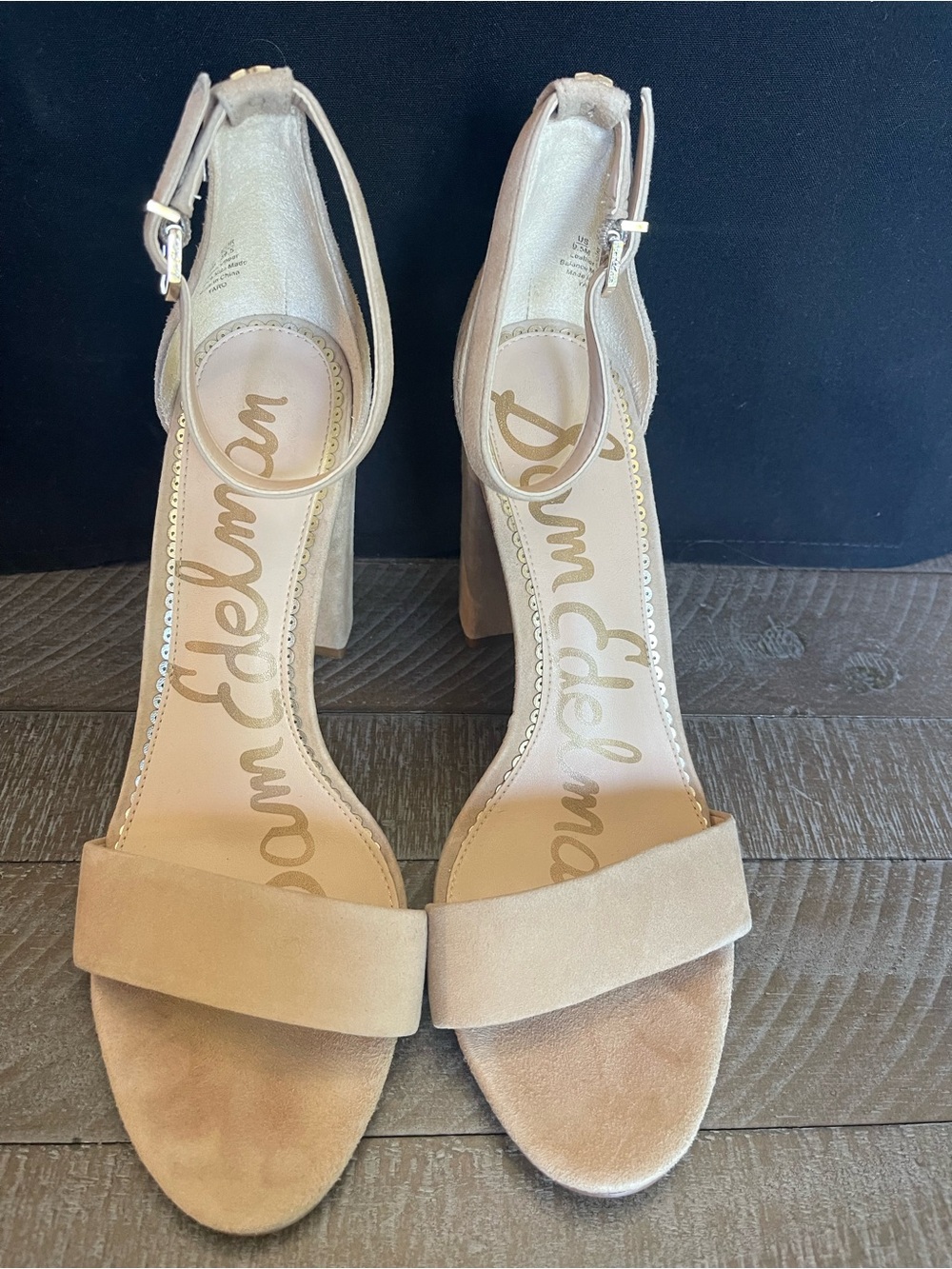 Sam Edelman Nude Suede Ankle-Strap Block Heels